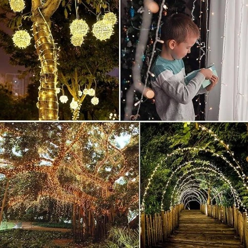 سلسلة عقد اضاءة طولية طول 30 متر لون الانارة اصفر تعمل بالكهرباء