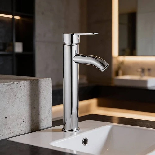 خلاط مغسلة طويل دائري كروم مع ليات