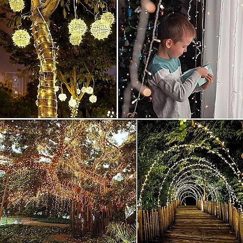 سلسلة إضاءة LED خارجية 100 متر صفراء دافئة لتزيين الحدائق والمناسبات