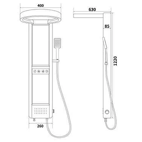 شاور مساج ديجيتال دائري لون أسود ستانلس ستيل