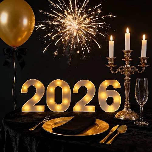 إنارة ارقام مضيئة 2026 ليد إنارة ذهبي بطارية ديكور مناسب للحفلات والتصوير