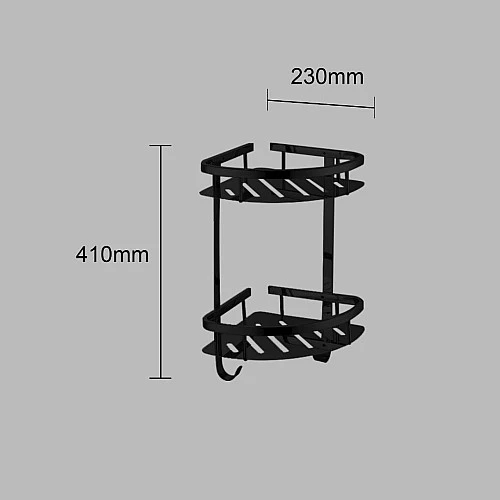  صورة منتج رف زاوية دورين مع علاقة ستانلس ستيل 201 اسود موديل TU/A7006/BK