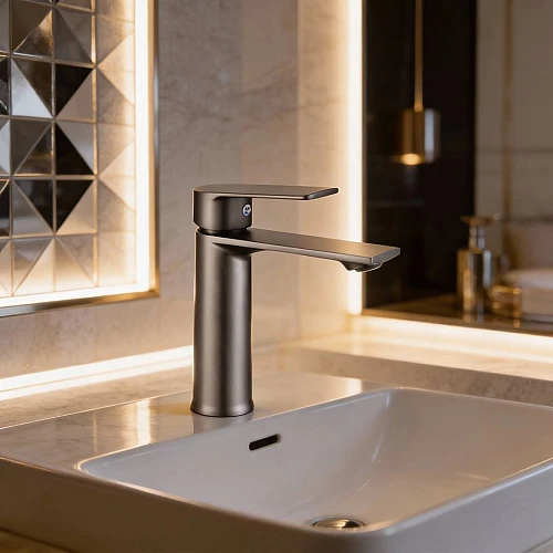 خلاط مغسلة قصير رمادي مع ليات