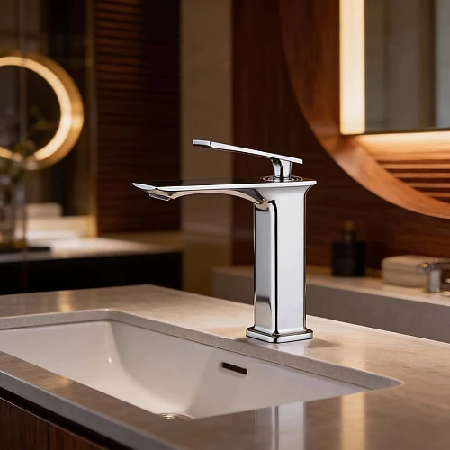 خلاط مغسلة قصير كروم مع ليات