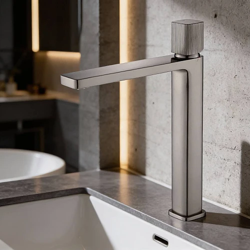 خلاط مغسلة طويل نحاس + زنك مودرن رمادي+رمادي