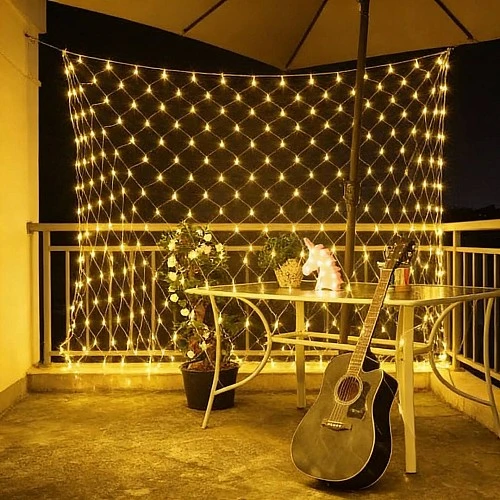 سلسلة إضاءة ستارة شبكية LED باللون الأصفر الدافئ لديكور الحفلات والمنزل