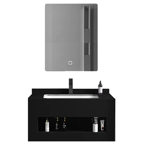 مغسلة رخام صندوق اسود مطفي مع مراية ليد قطعتين مقاس 60*50 سم (تُضاف رسوم الأوزان الثقيلة)