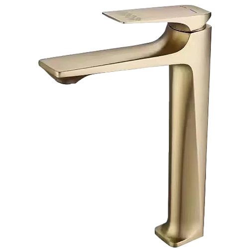 خلاط مغسلة طويل مربع بديكور معين على المقبض ذهبي مطفي مع ليات