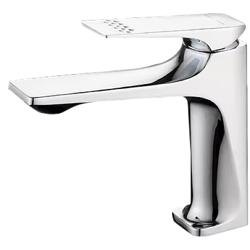 خلاط مغسلة قصير مربع بديكور معين على المقبض كروم مع ليات