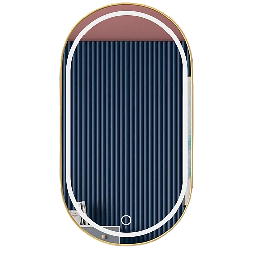 مراية بيضاوي 60*100 فريم المنيوم ذهبي ليد 3 اضاءات (تُضاف رسوم الأوزان الثقيلة) + (هذا المنتج متاح داخل مدينة جدة فقط)