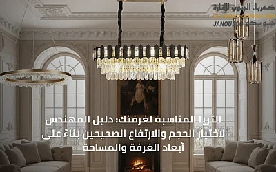 الثريا المناسبة لغرفتك: دليل المهندس لاختيار الحجم والارتفاع الصحيحين بناءً على أبعاد الغرفة والمساحة.