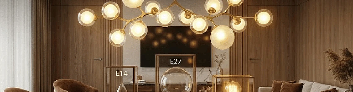 اللمبات الكروية والديكورية: كيف تختار حجم القاعدة (E14 vs E27) واللون (2700K) للثريات؟