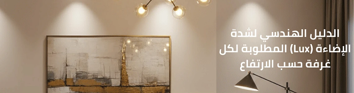 حساب الواط واللومن للمنزل: الدليل الهندسي لشدة الإضاءة (Lux) المطلوبة لكل غرفة حسب الارتفاع.