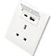 فيش ثلاثي مع منفذ يو اس بي USB مع تايب سي TYPE-C لون ابيض بيانو