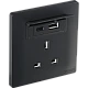 فيش ثلاثي مع منفذ يو اس بي USB مع تايب سي TYPE-C لون أسود بيانو تصميم حديث عملي.