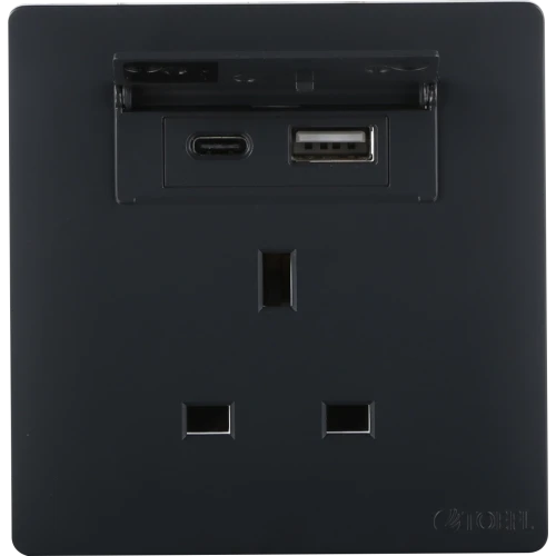 فيش ثلاثي مع منفذ يو اس بي USB مع تايب سي TYPE-C لون أسود بيانو تصميم حديث عملي.
