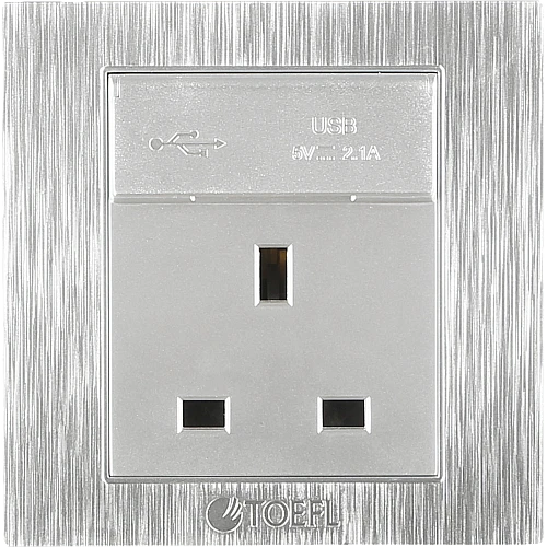 فيش ثلاثي مع منفذ يو اس بي USB لون فضي توفل