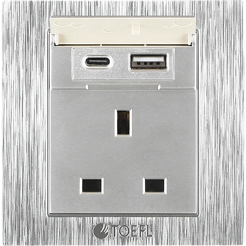 فيش ثلاثي مع منفذ يو اس بي USB مع تايب سي TYPE-C لون فضي توفل فيش ثلاثي مع منفذ يو اس بي USB مع تايب سي TYPE-C لون فضي توفل