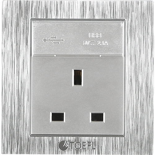 فيش ثلاثي مع منفذ يو اس بي USB مع تايب سي TYPE-C لون فضي توفل فيش ثلاثي مع منفذ يو اس بي USB مع تايب سي TYPE-C لون فضي توفل