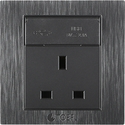 فيش ثلاثي مع منفذ يو اس بي USB لون جرافيت توفل