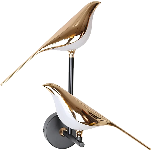 ابليك جداري مودرن شكل عصفور اسود مع ذهبي لون الانارة اصفر 12 واط مجوز