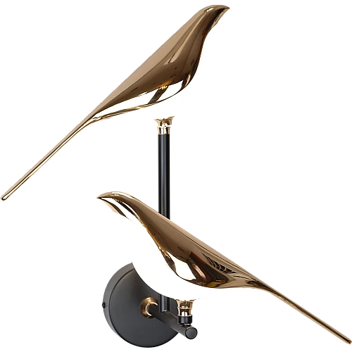 ابليك جداري مودرن شكل عصفور اسود مع ذهبي لون الانارة اصفر 12 واط مجوز