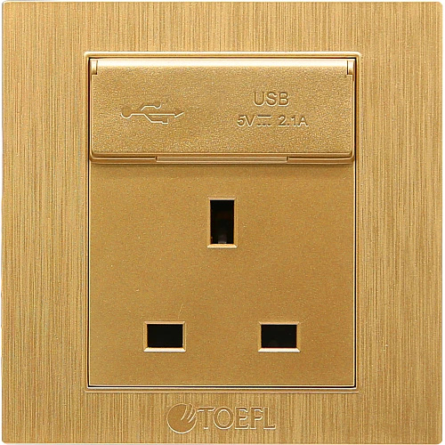 فيش ثلاثي مع منفذ يو اس بي USB لون ذهبي هادئ توفل