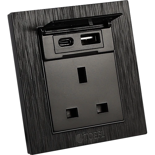 فيش ثلاثي مع منفذ يو اس بي USB مع تايب سي TYPE-C لون اسود حجري توفل فيش ثلاثي مع منفذ يو اس بي USB مع تايب سي TYPE-C لون اسود حجري توفل