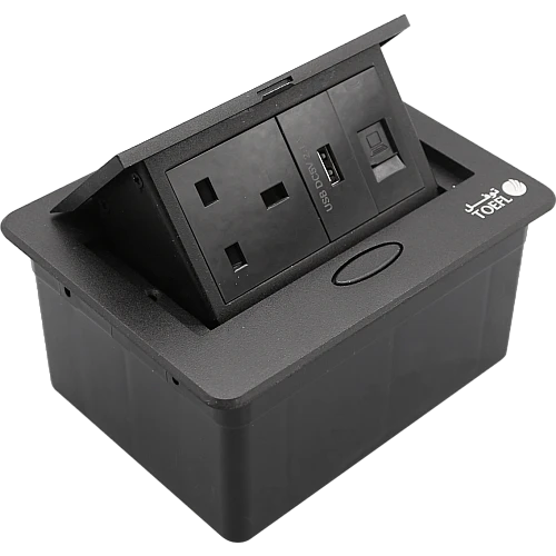 فيش ارضي ثلاثي USB مع فيش كمبيوتر لون اسود حجري توفل