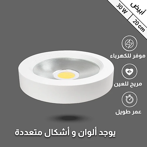 لمبات ليد للسقف لمبة لطش لون الاضاءة ابيض 20 سم 30 واط لون الانارة خاصية عاكس شفاف يمنحك اضاءة سقف جميلة وهادئة.