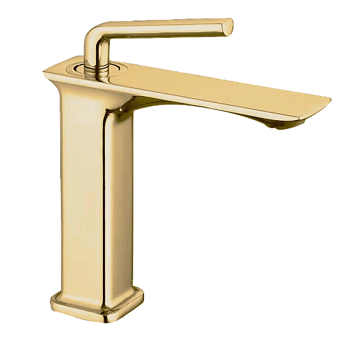 خلاط مغسلة قصير مربع راس مدور ذهبي مطفي مع ليات