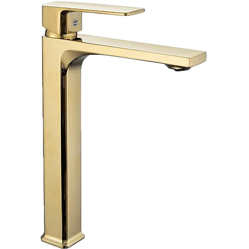 خلاط مغسلة طويل مربع ذهبي مطفي مع ليات