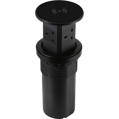 منفذ فيش غاطس مكتبي منبثق مع شاحن لاسلكي بـ 3 مقابس و USB A + Type-C اسود توفل