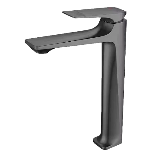 خلاط مغسلة طويل مربع بديكور معين على المقبض رمادي مع ليات