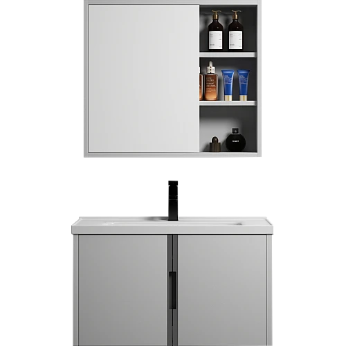 مغسلة خشب Plywo مع صيدلية رمادي قطعتين مقاس 80 سم