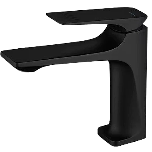 خلاط مغسلة قصير مربع بديكور معين على المقبض اسود مع ليات