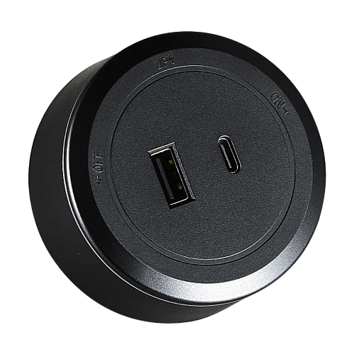 راس فيش مجرى دائري اسود USB مع TYPE-C توفل