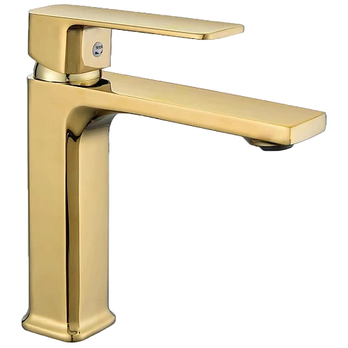 خلاط مغسلة قصير مربع ذهبي مطفي مع ليات