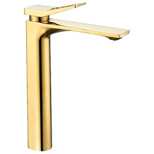 خلاط مغسلة طويل مربع بفتحه في المقبض ذهبي مطفي مع ليات