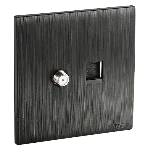 فيش منفذ هاتف تليفون مع دش لون اسود بيانو بلاتيني