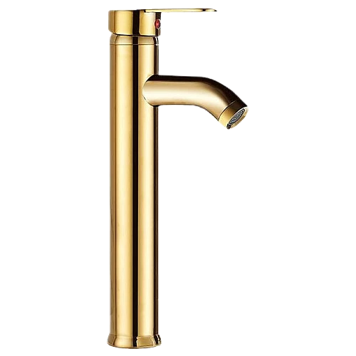 خلاط مغسلة طويل دائري ذهبي مطفي مع ليات