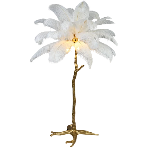  منتج مصباح ارضي عصري انيق من ريش النعام أبيض لغرفة المعيشة وغرفة النوم قطر 1200 ملم-F/C5910/1200WH