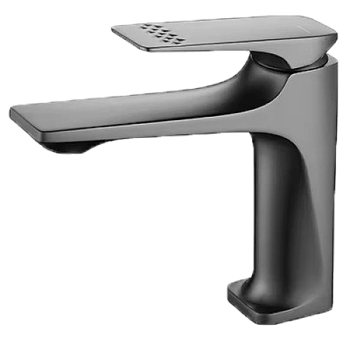 خلاط مغسلة قصير مربع بديكور معين على المقبض رمادي مع ليات