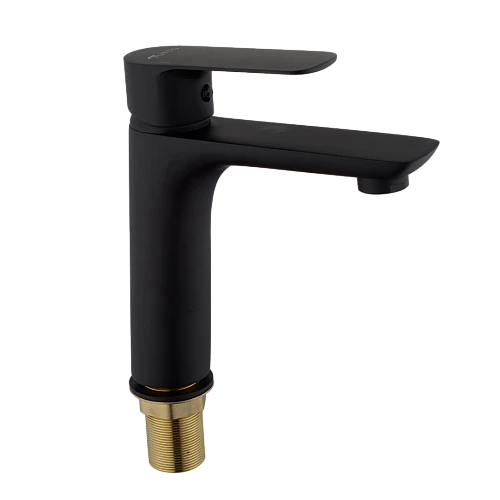 خلاط مغسلة قصير مدور اسود مع ليات و هراب