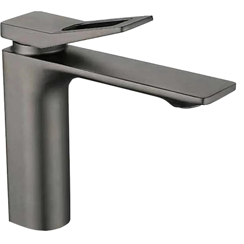 خلاط مغسلة قصير مربع بفتحه في المقبض رمادي مع ليات