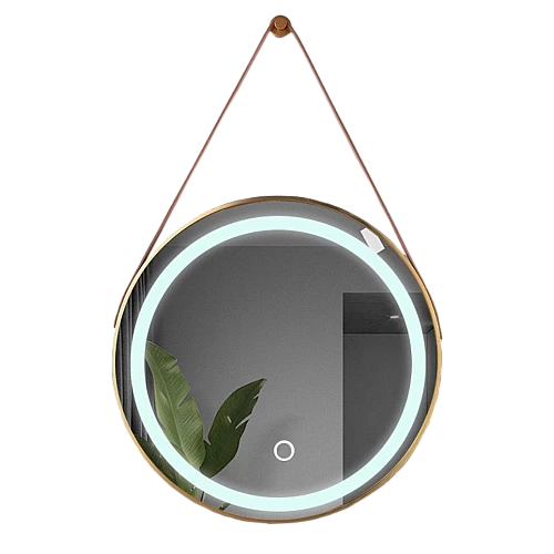 مراية دائري تعليق 80*80 فريم المنيوم ذهبي ليد 3 اضاءات (هذا المنتج متاح داخل مدينة جدة فقط)