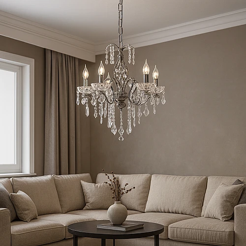 نجف مودرن شمعدان فضي مع شفاف E14*5