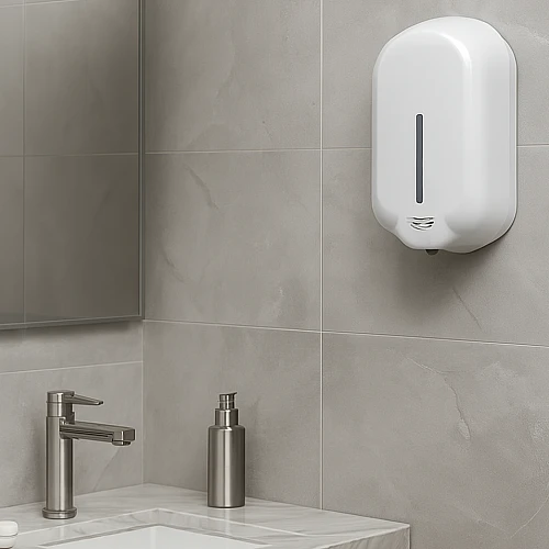 موزع صابون سائل الكتروني يعمل بالمستشعر لون ابيض يعمل بالبطارية او محول