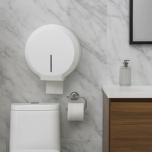 موزع مناديل وراقة رول مدور يدوي لون ابيض