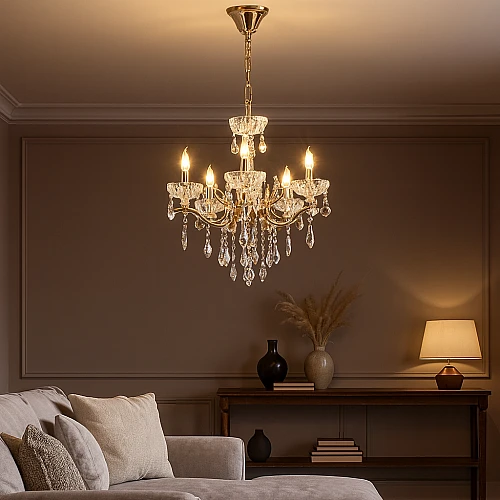 نجف مودرن شمعدان ذهبي + فضيE14*5